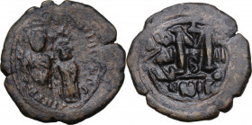 Heraclius, with Heraclius Constantine (610-641). AE Follis. Nicomedia mint, 2nd officina. Dated RY 4 (613/4). Obv. Heraclius and Heraclius Constantine...