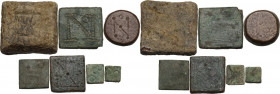 Commercial Weights. Multiple lot of seven (7) unclassified weights: AE g. 0.78; AE g. 0.99; AE g. 1.34; AE g. 4.01; AE g. 4.07; AE g. 4.17; PB gr. 26....