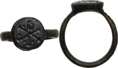 Bronze ring, bezel engraved with Christogram. Inner diameter 17 mm. Late Ancient Period, 6th-8th century.