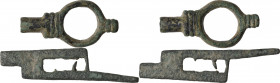 Lot of 2 bronze padlock elements. Roman period, 1st-3rd century AD. 69 mm, 47 mm.