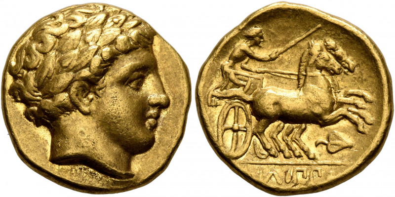KINGS OF MACEDON. Philip II, 359-336 BC. Stater (Gold, 18 mm, 8.59 g, 10 h), Amp...