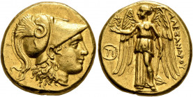 KINGS OF MACEDON. Alexander III ‘the Great’, 336-323 BC. Stater (Gold, 18 mm, 8.56 g, 12 h), Sardes, struck under Menander or Kleitos, 323-319. Head o...