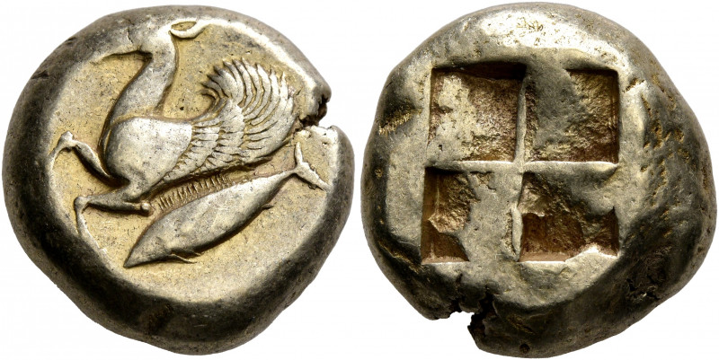 MYSIA. Kyzikos. Circa 500-450 BC. Stater (Electrum, 19 mm, 16.12 g). Forepart of...
