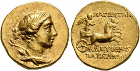 IONIA. Magnesia ad Maeandrum. Circa 130-120 BC. Stater (Gold, 18 mm, 8.31 g, 12 h), Euphemos, son of Pausanias. Draped bust of Artemis to right, weari...