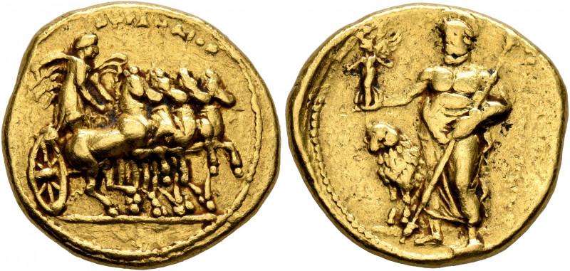 KYRENAICA. Kyrene. Circa 331-322 BC. Stater (Gold, 19 mm, 8.61 g, 11 h), Damonak...