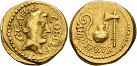 Julius Caesar, 49-44 BC. Aureus (Gold, 20 mm, 8.00 g, 7 h), with A. Hirtius, praetor. Rome, early 46. C•CAESAR COS•TER Veiled female head (of Vesta or...
