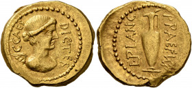 Julius Caesar, 49-44 BC. Stater (Gold, 21 mm, 8.11 g, 12 h), with L. Munatius Plancus, praefectus Urbi. Rome, late 46-early 45. C•CAES DIC•TER Winged ...