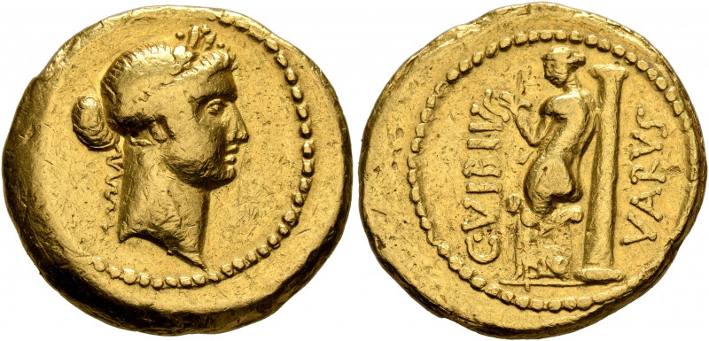 C. Vibius Varus, 42 BC. Aureus (Gold, 20 mm, 8.05 g, 7 h), Rome. Laureate head o...