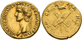 Nero Claudius Drusus, died 9 BC. Aureus (Gold, 19 mm, 7.74 g, 5 h), Lugdunum, struck under Claudius, circa 41-42. NERO CLAVDIVS DRVSVS GERMANICVS IMP ...