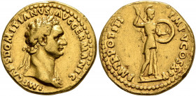 Domitian, 81-96. Aureus (Gold, 19 mm, 7.56 g, 6 h), Rome, 84. IMP CAES DOMITIANVS AVG GERMANIC Laureate head of Domitian to right, wearing aegis on hi...