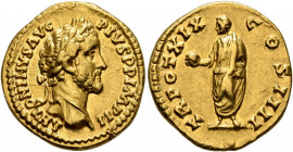 Antoninus Pius, 138-161. Aureus (Gold, 19 mm, 7.29 g, 6 h), Rome, 155-156. ANTONINVS AVG PIVS P P IMP II Laureate head of Antoninus Pius to right. Rev...