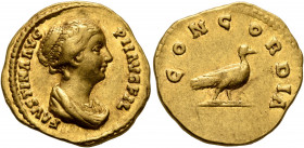 Faustina Junior, Augusta, 147-175. Aureus (Gold, 20 mm, 7.36 g, 6 h), Rome, 147-150. FAVSTINA AVG PII AVG FIL Draped bust of Faustina Junior to right....