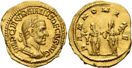 Trajan Decius, 249-251. Aureus (Gold, 20 mm, 4.33 g, 1 h), Rome. IMP C M Q TRAIANVS DECIVS AVG Laureate and cuirassed bust of Trajan Decius to right, ...