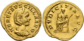Herennia Etruscilla, Augusta, 249-251. Aureus (Gold, 20 mm, 4.08 g, 12 h), Rome. HER ETRVSCILLA AVG Diademed and draped bust of Herennia Etruscilla to...
