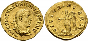 Valerian I, 253-260. Aureus (Gold, 19 mm, 2.30 g, 6 h), Rome, 257-258. IMP C P LIC VALERIANVS P F AVG Laureate, draped and cuirassed bust of Valerian ...
