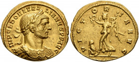 Aurelian, 270-275. Aureus (Gold, 20 mm, 4.20 g, 12 h), Mediolanum, mid to end 272. IMP C L DOM AVRELIANVS P F AVG Laureate and cuirassed bust of Aurel...