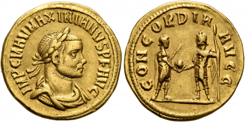 Maximianus, first reign, 286-305. Aureus (Gold, 20 mm, 5.34 g, 1 h), Cyzicus, ci...