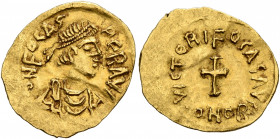 Phocas, 602-610. Half Tremisssis or 1/6 Solidus (Gold, 15 mm, 0.74 g, 7 h), Constantinopolis, circa 607-610. δ N FOCAS PЄR AVG Pearl-diademed, draped ...