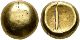 NORTHWEST GAUL. Senones. Circa 100-60 BC. 1/4 Stater (Gold, 7 mm, 1.45 g), 'Gallo-Belgic Bullet' or 'globule au segment' type. Plain globular surface....