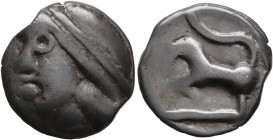 CENTRAL GAUL. Sequani. Circa 100-50 BC. Cast unit (Potin, 18 mm, 4.38 g, 11 h), 'Grosse tête' type. Diademed celticized head to left, wearing torques....
