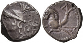 SOUTHERN GAUL. Allobroges. Circa 100-75 BC. Drachm (Silver, 13 mm, 2.22 g, 11 h), 'à l'hippocampe' type. Helmeted head of Mars to left. Rev. Hippocamp...