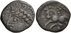 SOUTHERN GAUL. Allobroges. Cn. Pompeius Voluntilus, circa 70-61 BC. Drachm (Silver, 13 mm, 2.26 g, 12 h). Laureate male head to left. Rev. [VOL] Horse...