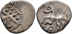 SOUTHERN GAUL. Allobroges. Cn. Pompeius Voluntilus, circa 70-61 BC. Drachm (Silver, 14 mm, 2.46 g, 8 h). Laureate male head to left. Rev. VOL Horse ga...