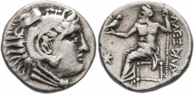 LOWER DANUBE. Uncertain tribe. 3rd century BC. Drachm (Silver, 17 mm, 3.16 g, 11 h), imitating an issue of Alexander III from Lampsakos. Head of Herak...