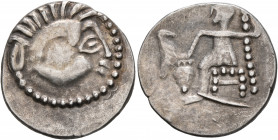 LOWER DANUBE. Uncertain tribe. Circa 2nd-1st centuries BC. Drachm (Silver, 20 mm, 2.73 g, 3 h), imitating Alexander III of Macedon. Celticized head of...
