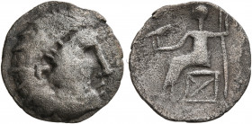 CAPPADOCIA. Galatians. Mid 3rd century BC. 'Drachm' (Silver, 17 mm, 1.82 g, 12 h), imitating Alexander III and Philip III of Macedon. Celticized head ...
