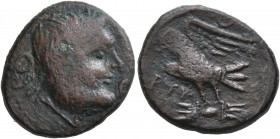 APULIA. Rubi. Circa 300-225 BC. AE (Bronze, 19 mm, 5.86 g, 1 h). Laureate head of Zeus to right; behind, Θ. Rev. PYΨ Eagle, wings spread, standing lef...