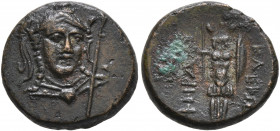 LUCANIA. Herakleia. Circa 281-278 BC. AE (Bronze, 14 mm, 2.47 g, 5 h). Draped bust of Athena facing three-quarters to right, wearing triple-crested At...