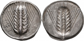 LUCANIA. Metapontion. Circa 540-510 BC. Nomos (Silver, 28 mm, 7.37 g, 12 h). MET Ear of barley with eight grains; around, border of dots. Rev. Ear of ...