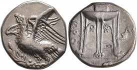 BRUTTIUM. Kroton. Circa 350-300 BC. Didrachm or Nomos (Silver, 20 mm, 7.69 g, 10 h). Eagle with spread wings standing left on olive branch. Rev. KPO T...