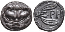 BRUTTIUM. Rhegion. Circa 415/0-387 BC. Litra (Silver, 10 mm, 0.76 g, 3 h). Facing head of a lion. Rev. PH within olive sprig. Herzfelder pl. XI, J. HN...
