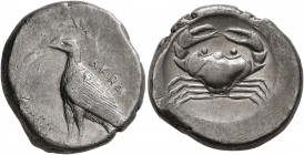 SICILY. Akragas. Circa 485-480/78 BC. Didrachm (Silver, 21 mm, 8.56 g, 9 h). AKPA Eagle standing left with closed wings. Rev. Crab within shallow circ...