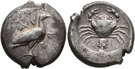 SICILY. Akragas. Circa 480/478-470 BC. Didrachm (Silver, 20 mm, 8.37 g, 7 h). AK-RA Eagle standing right with closed wings. Rev. CA-Σ Crab; below, mal...