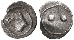 SICILY. Gela. Circa 480/75-475/70 BC. Hexas - Dionkion (Silver, 6 mm, 0.06 g). Head of a bridled horse to left. Rev. Two pellets. HGC 2, 377 corr. (he...