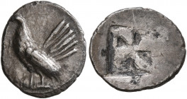 SICILY. Himera. Circa 530-520/15 BC. Obol (Silver, 12 mm, 0.75 g). Hen standing to left. Rev. Incuse square with mill-sail pattern. HGC 2, 427. Kraay ...