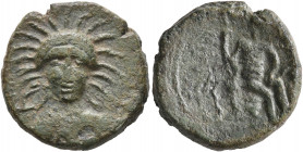 SICILY. Leontini. Roman rule, After 214 BC. AE (Bronze, 20 mm, 7.75 g, 12 h). Draped bust of Demeter facing, wearing wreath of grain ears; to left, pl...