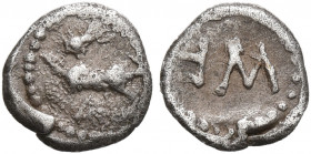 SICILY. Messana. 460-456 BC. Hexas - Dionkion (Silver, 6 mm, 0.14 g, 10 h). Hare springing left. Rev. ME. Caltabiano -, cf. 318-20 (hare springing rig...