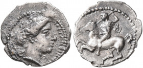 SICILY. Morgantina. Circa 339/8-317 BC. Litra (Silver, 12 mm, 0.71 g, 1 h). MOPΓANTINΩN Laureate head of Apollo to right. Rev. Warrior on horseback to...