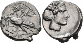 SICILY. Segesta. Circa 412/0-400 BC. Didrachm (Silver, 22 mm, 8.14 g, 3 h). [ΣELEΣTA &#67846;IB] The river-god Krimisos, in the form of a hunting dog,...