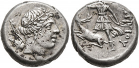 TAURIC CHERSONESOS. Chersonesos. Circa 90-80 BC. Drachm (Silver, 16 mm, 4.14 g, 12 h), Demetrios, magistrate. Laureate head of Artemis to right, with ...