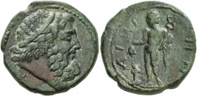 THRACE. Ainos. 2nd-1st centuries BC. AE (Bronze, 23 mm, 9.34 g, 8 h). Diademed head of Poseidon to right. Rev. AINIΩN Hermes standing front, head to l...