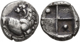 THRACE. Chersonesos. Circa 386-338 BC. Hemidrachm (Silver, 13 mm, 2.27 g). Forepart of a lion to right, head turned back to left. Rev. Quadripartite i...