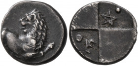 THRACE. Chersonesos. Circa 386-338 BC. Hemidrachm (Silver, 14 mm, 2.36 g). Forepart of a lion right, head turned back to left. Rev. Quadripartite incu...