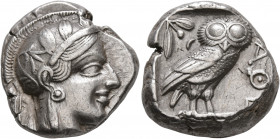 ATTICA. Athens. Circa 440s-430s BC. Tetradrachm (Silver, 23 mm, 17.21 g, 2 h). Head of Athena to right, wearing crested Attic helmet decorated with th...