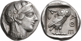 ATTICA. Athens. Circa 430s BC. Tetradrachm (Silver, 24 mm, 17.19 g, 6 h). Head of Athena to right, wearing crested Attic helmet decorated with three o...