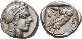 ATTICA. Athens. Circa 430s BC. Tetradrachm (Silver, 25 mm, 17.21 g, 9 h). Head of Athena to right, wearing crested Attic helmet decorated with three o...
